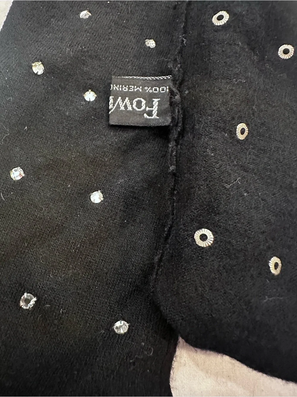 Fownes black mid-length formal design embellished with scattered rhinestones